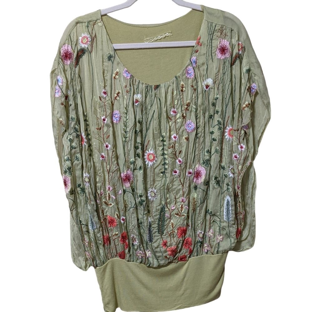 Unbranded heavily embroidered floral sheer overlay blouse top Italy M/L - Picture 7 of 8